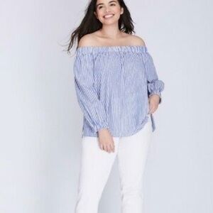 Lane Bryant Blue White Striped Off The Shoulder Top
